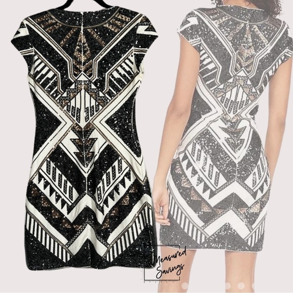 Express - Small - Cream, Black and Gold Metallic Sequin Dress - Picture 5 of 11